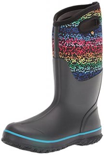 Bogs Women's Classic Tall Rain Boot Rainbow Dots Print - Black 7