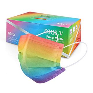 DIOLV 50Pcs Rainbow Printed Disposable Face Masks for Adults 3-ply Face Mask Gra