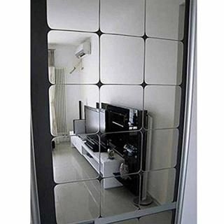 15X15cm Silver - Wall Decor Mirror H2MTOOL 12PCS 15cm Adhesive Rounded Corner Mi