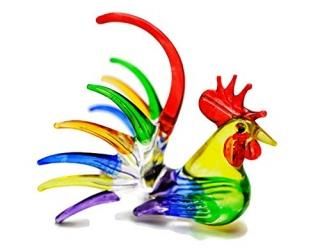 ChangThai Design Farm Miniature Hand Blown Art Glass Couple Rooster 7 Shade Colo