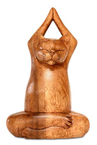 G6 COLLECTION 8インチ 木製 手彫り シャム猫 ヨガ ポーズ 像 彫刻