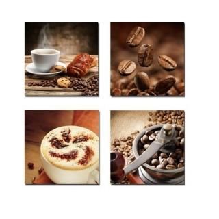 Wieco Art P4r1x1-08 4-panel Canvas Print Warm Coffee Modern Canvas Wall Art
