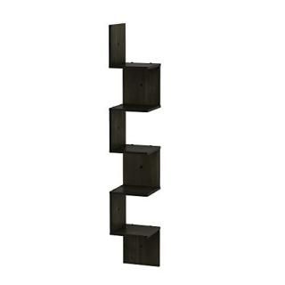 FURINNO 5 Tier Wall Mount Floating Corner Square Shelf Espresso 141