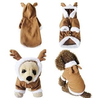 Yoption Puppy Dog Cat Christmas Reindeer Costumes Pet Cosplay Dress Warm Fleece 