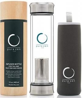 Pure Zen Tea Tumbler with Infuser - BPA Free Double Wall Glass Travel Tea Mug wi