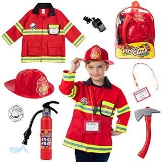 Born Toys 8 PC Premium Washable Fireman Costume and Firefighter Accessories with