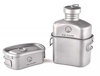 Valtcan Titanium Canteen Military Mess Kit 1100ml 37oz Capacity with 750ml and 4