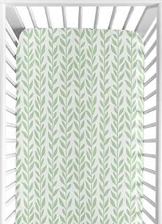 Sweet Jojo Designs Green and White Leaf Floral Girl Baby or Toddler Nursery Fitt