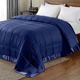downluxe Lightweight King Down Alternative Blanket with Satin Trim Navy 90 X 108