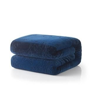 Tache Home Fashion VE62093-50x60 Elegant Flannel Sherpa Throw Blankets 50x60 Blu
