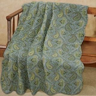 Country Stream Blues Paisley Blue Green Yellow Scalloped Quilted Cotton Reversab