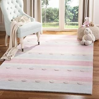 Safavieh Kids Collection SFK801M Handmade Stripe Wool Area Rug 5' x 5' Square Li