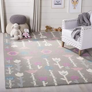 Safavieh Kids Collection SFK918C Handmade Floral Wool Area Rug 5' x 8' Grey / Pi