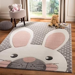 Safavieh Carousel Kids Collection CRK168P Bunny Ear Nursery Playroom Area Rug 4'