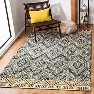 Safavieh Aspen Collection APN822M Handmade Boho Wool Area Rug 5' x 8' Blue / Gol