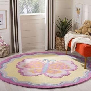 Safavieh Kids Collection SFK394A Handmade Butterfly Wool Area Rug 4' x 4' Round 
