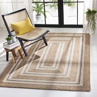 Safavieh Natural Fiber Collection NF890A Border Stripe Jute Area Rug 5' x 8' Ivo