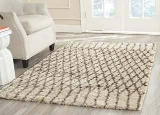 Safavieh Casablanca Shag Collection CSB860A Handmade Ivory and Grey Premium Wool