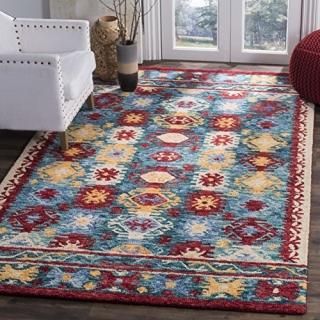 Safavieh Aspen Collection APN505A Handmade Boho Wool Area Rug 4' x 6' Blue / Red
