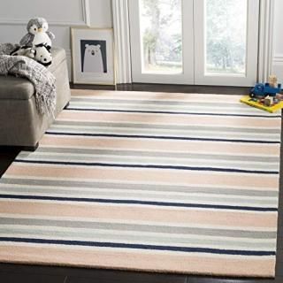 Safavieh Kids Collection SFK916A Handmade Stripe Wool Area Rug 4' x 6' Ivory / M