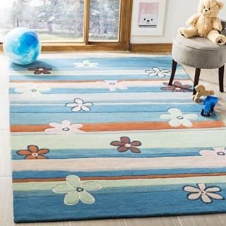 Safavieh Kids Collection SFK750A Handmade Floral Wool Area Rug 4' x 6' Blue / Mu