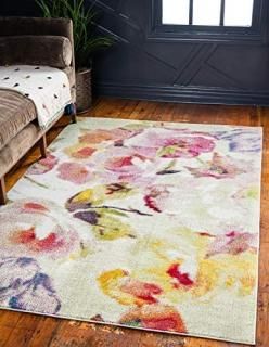 Unique Loom Lyon Collection Modern Floral Area Rug 5 x 8 Feet Ivory/Pink