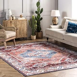 nuLOOM Marli Machine Washable Faded Medallion Area Rug 4' x 6' Rust