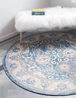 Unique Loom Salzburg Collection Traditional Oriental Light Blue Round Rug 4' 0 x