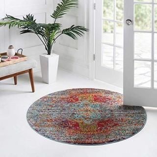 Unique Loom 3140083 Traditional Over-Dyed Vintage Round Rug 8 Feet Light Blue/Na