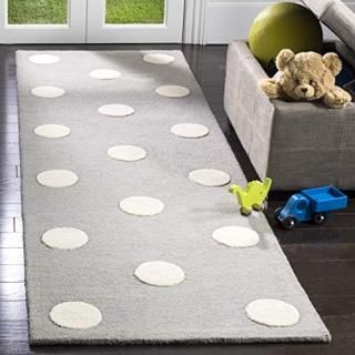 Safavieh Kids Collection SFK904C Handmade Polka Dot Wool Runner 2'6 x 8'  Grey /