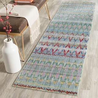 Safavieh Valencia Collection VAL220L Blue and Multi Distressed Bohemian Silky Po