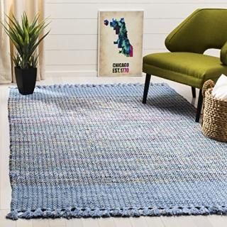 Safavieh Montauk Collection MTK972B Handmade Fringe Cotton Area Rug 5' x 8' Blue