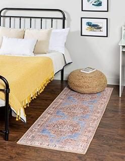 Unique Loom Revival Collection Traditional Medallion Border Light Blue/Beige Run