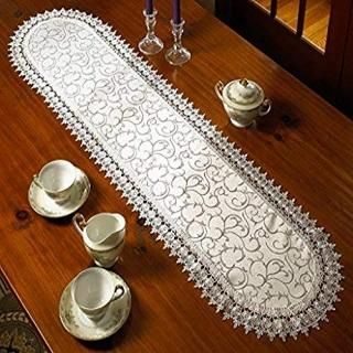 Flower Bow Embroidered Lace Vintage Design Table Runner 14 x 54 Color White by V