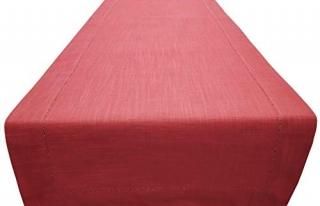 16x90 Coral - Slub Cotton Table Runner In Coral colour with Hemstitched Detailin