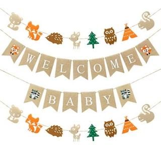Woodlands Baby Shower Decorations Woodland Boy Baby Shower Banners 1 Welcome Lit
