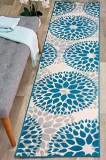Modern Floral Circles Design Runner Rug 2' X 7' 2 Blue