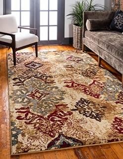 Unique Loom Barista Collection Distressed Damask Modern Vintage Rug_COF014 4' x 