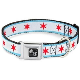 Buckle-Down Seatbelt Buckle Dog Collar - Chicago Flag - 1.5 Wide - Fits 18-32 Ne
