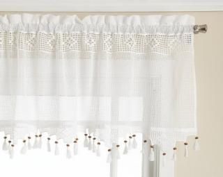 Today's Curtain Gettysburg Knitted 50cm Crochet with Beaded Tassel Valance White