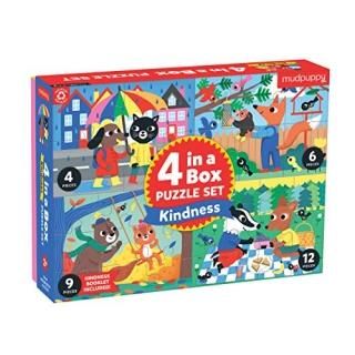 Mudpuppy Kindness 4-in-a-Box Puzzle Set  Includes 4 Progressive Jigsaw Puzzles f