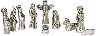Nativity Set Mini Pewter Figurine 10 pc Set w/Velvet Pouch