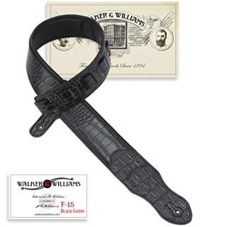 Walker & Williams F-15 Classic Black Gator Padded Guitar Strap