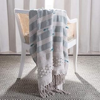 Safavieh Home Billi Whimsy Beige and Teal Fringe Throw Blanket Beige/Teal 50 x 6