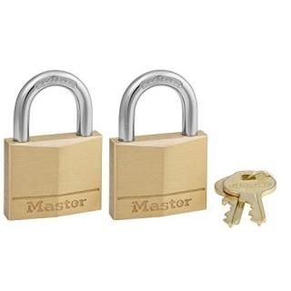 2 Pack - Master Lock Padlock Solid Brass Lock 2.5cm - 1.4cm Wide 140T Pack of 2-