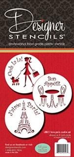 Designer Stencils C882 I Love Paris Cookie Stencil Set Beige/Semi-Transparent by