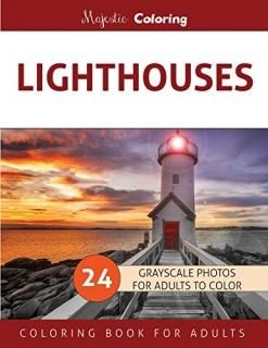 Lighthouses Grayscale Photo Coloring Book for Adults