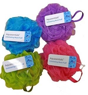 Aquasentials Mesh Pouf Bath Sponge 4 Pack Multi-Colors