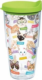 Tervis Flat Art Cat Breed Wrap Clear Inner Tumbler with Lime Green Lid 24 oz by 