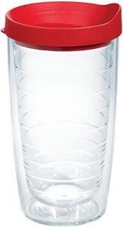 Tervis 1143846 Colorful Insulated Tumbler With Red Lid 16 oz Tritan Clear